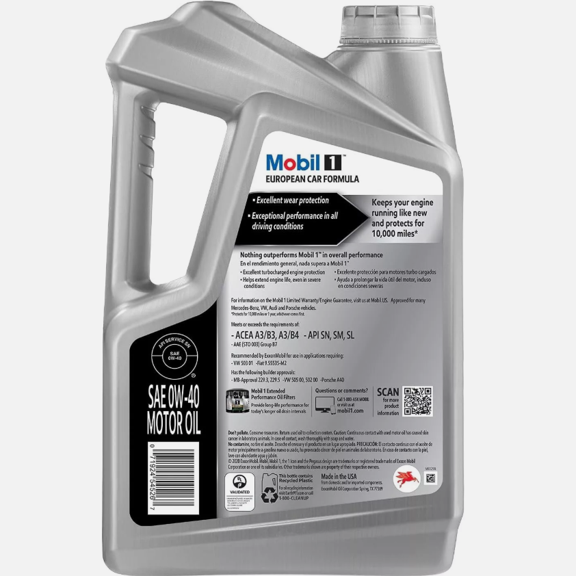 ZYQ3 MOBIL 1 สูตรรถยนต์ยุโรป 0W40 4.73 ลิตร MOBIL 1 น้ำมันเครื่องน้ำมันเครื่องประสิทธิภาพสูงและน้ำยาทำความสะอาด